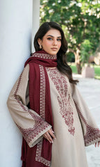 BAROQUE-3PC DHANAK EMBROIDERED SHIRT WITH DHANAK EMBROIDERED SHAWL AND EMB TROUSER-ADR-4320
