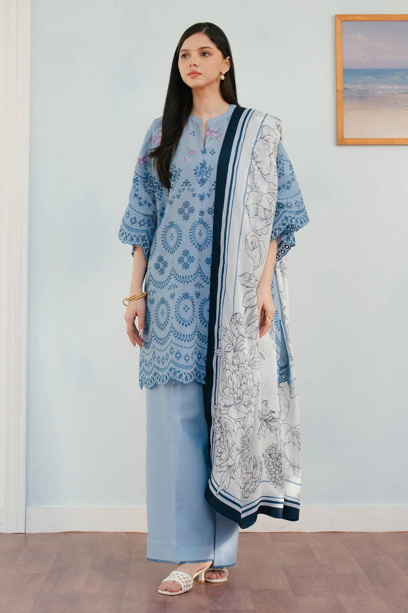 ZARA SHAH JAHAN - 3PC LAWN EMBROIDERED SHIRT WITH MONARK PRINTED DUPATTA AND TROUSER-ADR-3736