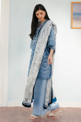 ZARA SHAH JAHAN-3PC LAWN EMBROIDERED SHIRT WITH CHIFFON PRINTED DUPATTA AND TROUSER-ADR-4637