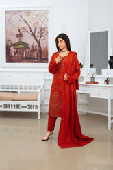 BRANDINN-3PC VISCOUS EMBROIDRED SHIRT WITH CHIKEN KARI VISCOUS EMBROIDRED SHAWL AND TROUSER-ADR-GM-HS-8