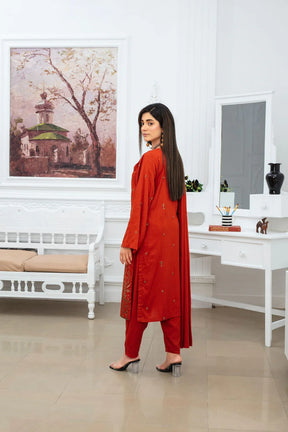 BRANDINN-3PC VISCOUS EMBROIDRED SHIRT WITH CHIKEN KARI VISCOUS EMBROIDRED SHAWL AND TROUSER-ADR-GM-HS-8