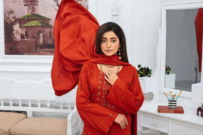 BRANDINN-3PC VISCOUS EMBROIDRED SHIRT WITH CHIKEN KARI VISCOUS EMBROIDRED SHAWL AND TROUSER-ADR-GM-HS-8