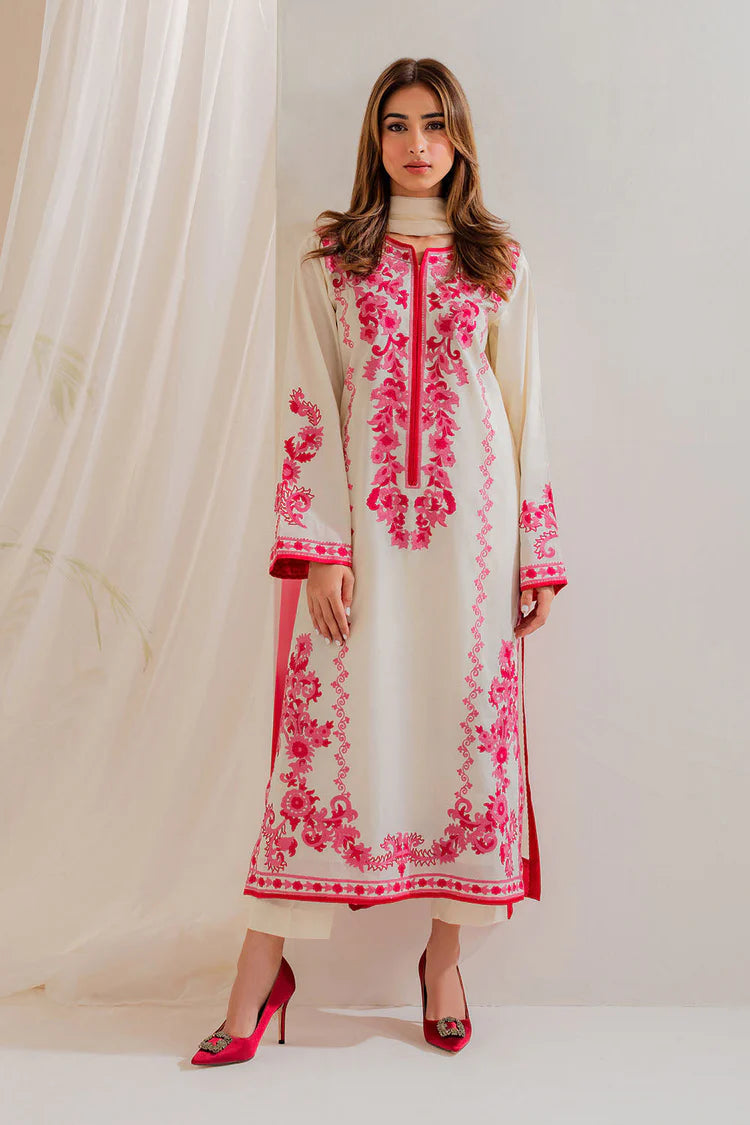 VINTAGE-3PC LAWN EMBROIDERED SHIRT WITH CHIFFON TYE&DYE DUPATTA AND TROUSER-ADR-4655