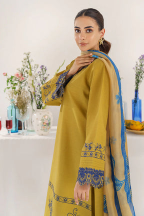 HANA- 3PC KHADAR EMBROIDERED SHIRT WITH COUTURE PRINT SHAWL AND TROUSER-ADR- 3194