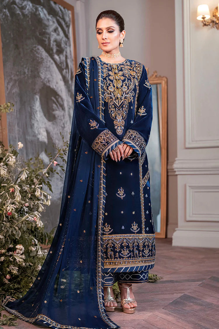 ASIM JOFA-3PC VELVET EMBROIDERED SHIRT WITH CHIFFON EMBROIDERED DUPATTA & TROUSER-ADR-4311
