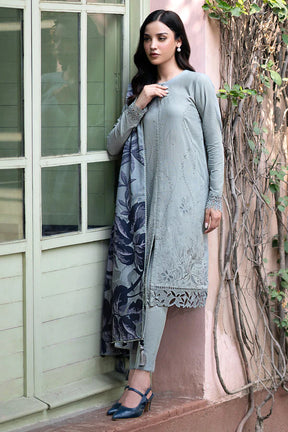 JAZMIN-3PC DHANAK EMBROIDRED SHIRT WITH WOOL PRINT SHAWL AND TROUSER-ADR-3320-A