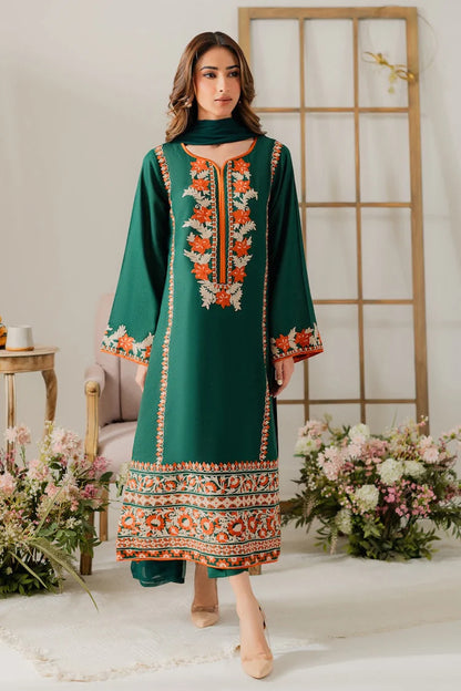 VINTAGE-3PC DHANAK EMBROIDERED SHIRT WITH BAMBER CHIFFON DUPATTA & TROUSER-ADR-4248