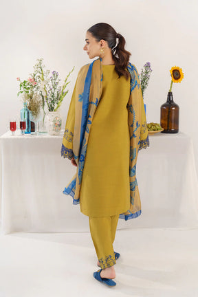 HANA- 3PC KHADAR EMBROIDERED SHIRT WITH COUTURE PRINT SHAWL AND TROUSER-ADR- 3194