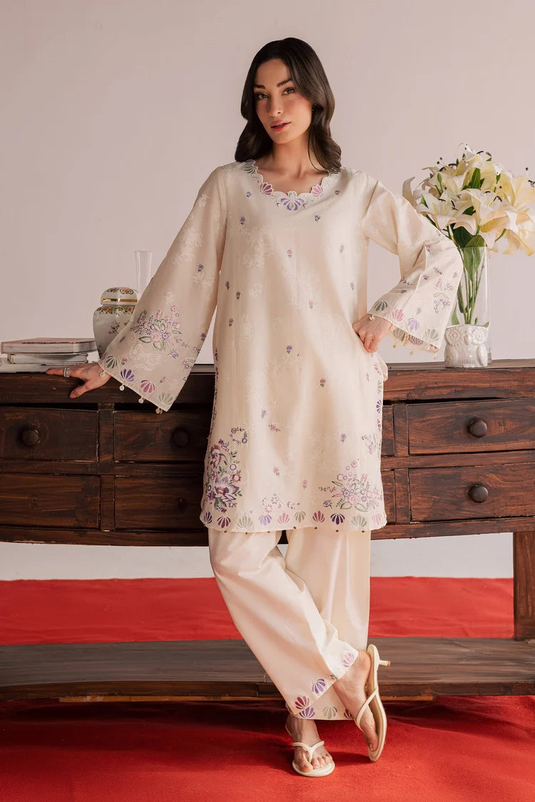 BATIK-2PIECE DHANAK EMBROIDERED SHIRT WITH DHANAK EMB SLEEVES-ADR-15024
