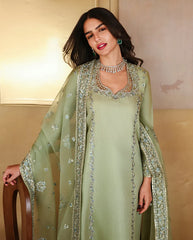 MUSHQ-3PC-RAW SILK HAND EMB EMBELLISHED SHIRT WITH SOFT SILK EMB DUPATTA AND RAW SILK TROUSER-ADR-5152