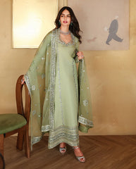 MUSHQ-3PC-RAW SILK HAND EMB EMBELLISHED SHIRT WITH SOFT SILK EMB DUPATTA AND RAW SILK TROUSER-ADR-5152