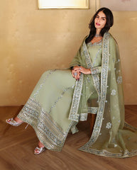 MUSHQ-3PC-RAW SILK HAND EMB EMBELLISHED SHIRT WITH SOFT SILK EMB DUPATTA AND RAW SILK TROUSER-ADR-5152