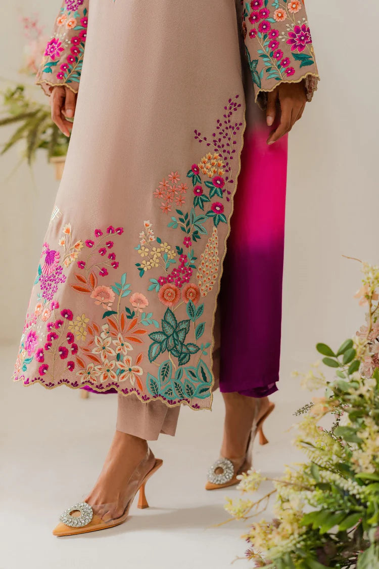 VINTAGE-3PC DHANAK EMBROIDERED SHIRT WITH TYE & DYE CHIFFON DUPATTA & TROUSER-ADR-4265