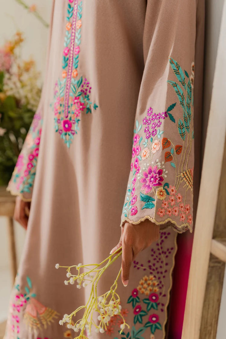VINTAGE-3PC DHANAK EMBROIDERED SHIRT WITH TYE & DYE CHIFFON DUPATTA & TROUSER-ADR-4265