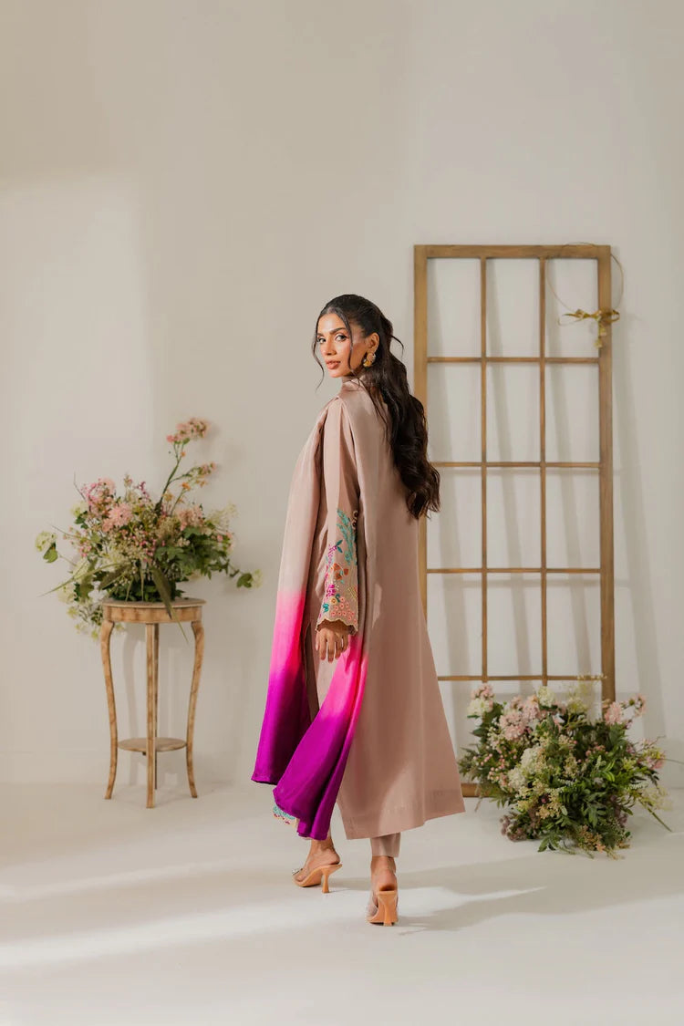 VINTAGE-3PC DHANAK EMBROIDERED SHIRT WITH TYE & DYE CHIFFON DUPATTA & TROUSER-ADR-4265