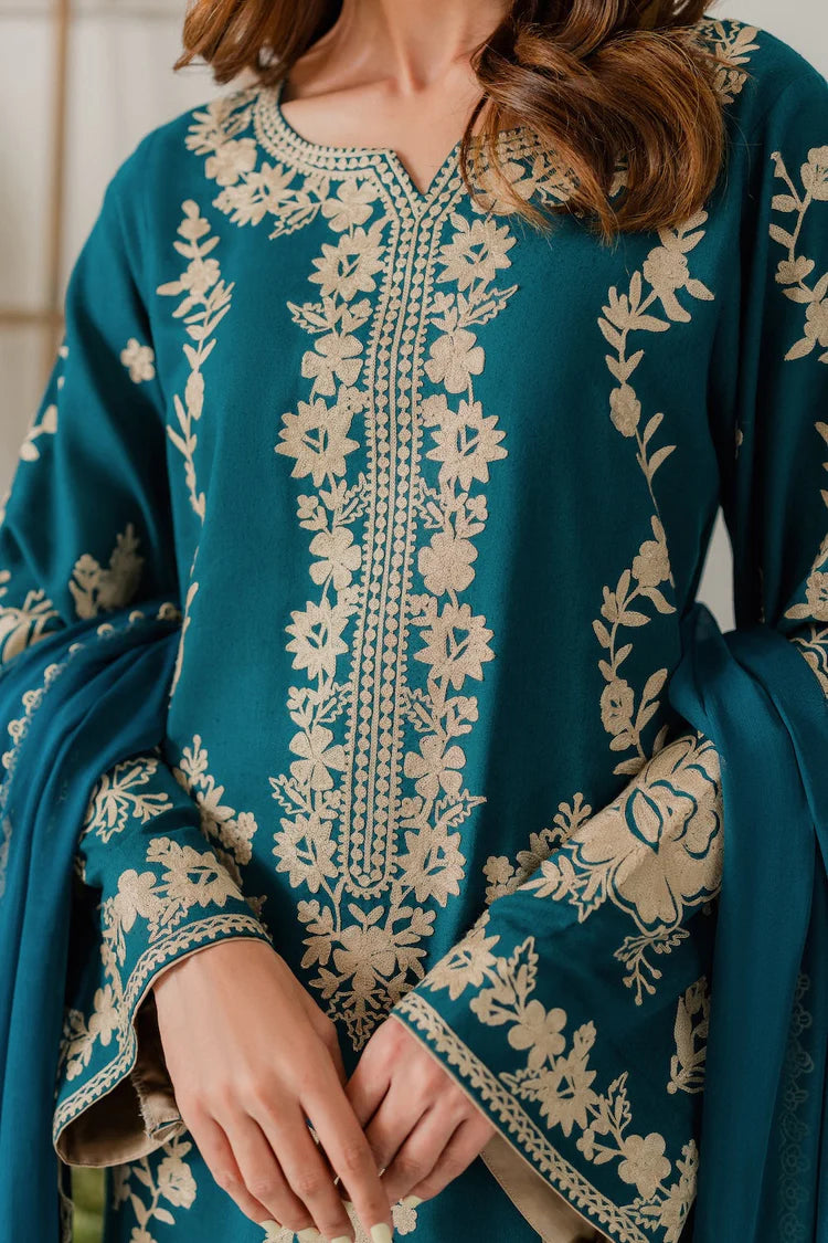 VINTAGE-3PC DHANAK EMBROIDERED SHIRT WITH BAMBER CHIFFON DUPATTA AND TROUSER-ADR-4245