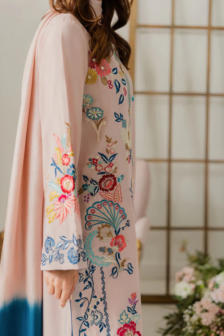 VINTAGE-3PC DHANAK EMBROIDERED SHIRT WITH TYE & DYE CHIFFON DUPATTA AND TROUSER-ADR-4314