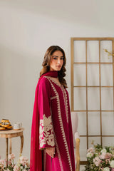 VINTAGE-3PC DHANAK EMBROIDERED SHIRT WITH DHANAK SHAWL AND TROUSER-ADR-4290