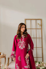 VINTAGE-3PC DHANAK EMBROIDERED SHIRT WITH DHANAK SHAWL AND TROUSER-ADR-4296