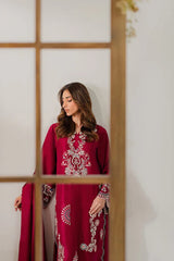 VINTAGE-3PC DHANAK EMBROIDERED SHIRT WITH DHANAK SHAWL AND TROUSER-ADR-4296