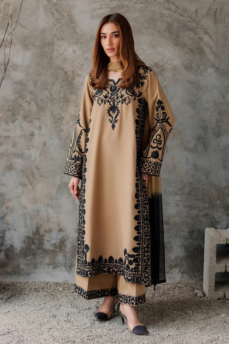 VINTAGE-3PC DHANAK EMBROIDERED SHIRT WITH CHIFFON TYE&DYE DUPATTA AND TROUSER-ADR-5287