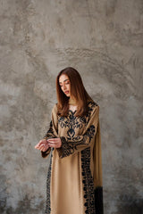 VINTAGE-3PC DHANAK EMBROIDERED SHIRT WITH CHIFFON TYE&DYE DUPATTA AND TROUSER-ADR-5287