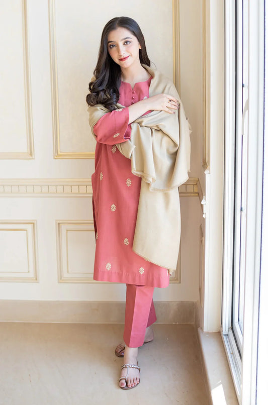 AISLING - 3PC DHANAK EMBROIDERED SHIRT WITH DHANAK SHAWL AND TROUSER-ADR-4104