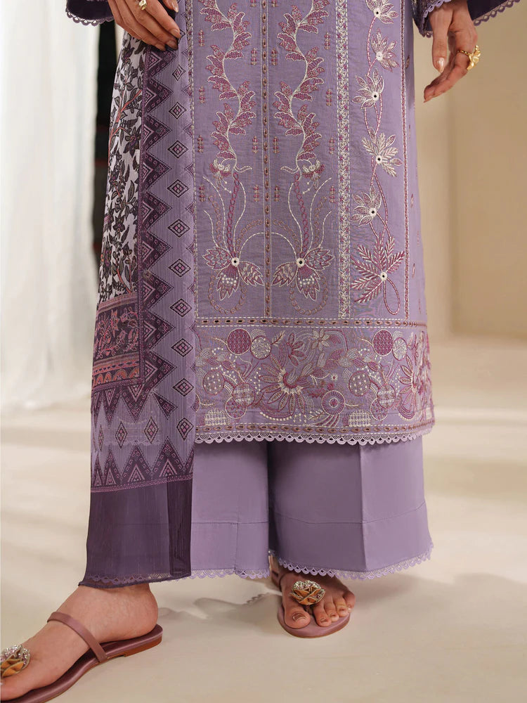 GARNET-3PC DHANAK EMBROIDERED SHIRT WITH COURTRAI PRINTED SHAWL AND TROUSER-ADR-4295