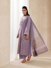 GARNET-3PC DHANAK EMBROIDERED SHIRT WITH COURTRAI PRINTED SHAWL AND TROUSER-ADR-4295