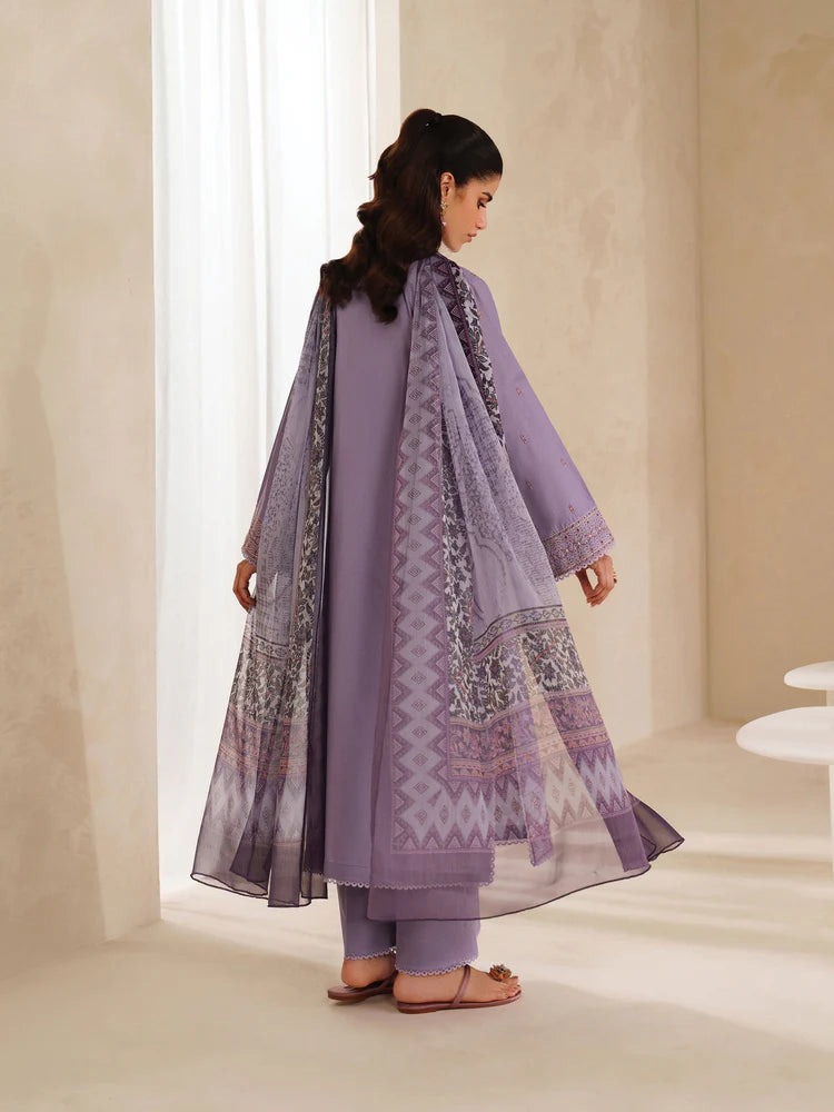 GARNET-3PC DHANAK EMBROIDERED SHIRT WITH COURTRAI PRINTED SHAWL AND TROUSER-ADR-4295