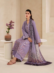 GARNET-3PC DHANAK EMBROIDERED SHIRT WITH COURTRAI PRINTED SHAWL AND TROUSER-ADR-4295