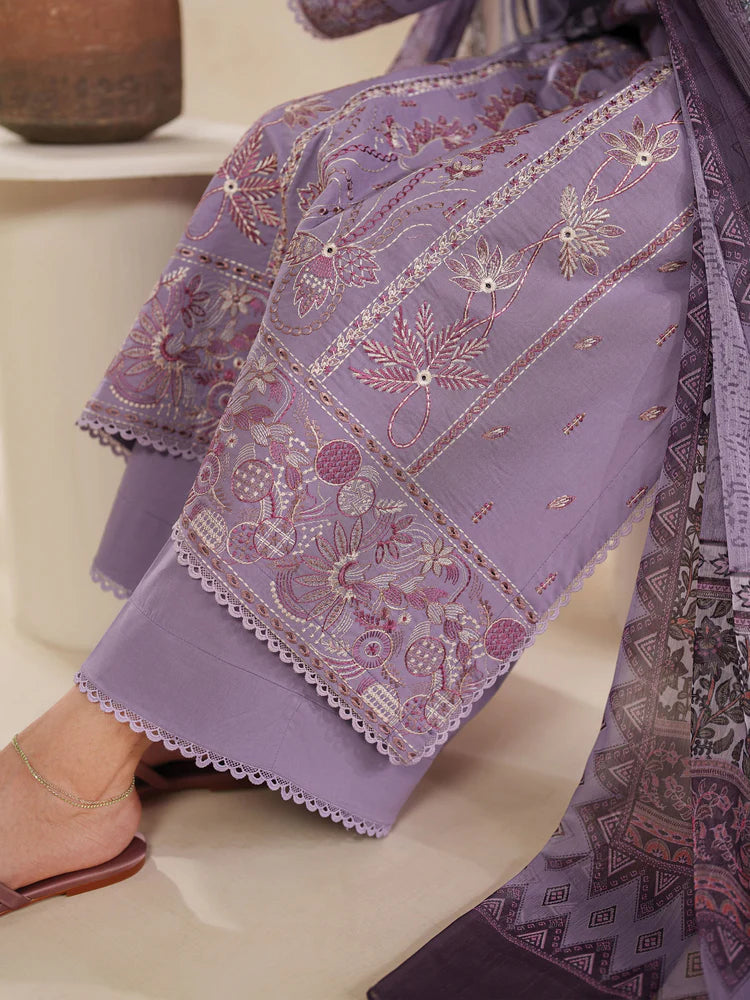 GARNET-3PC DHANAK EMBROIDERED SHIRT WITH COURTRAI PRINTED SHAWL AND TROUSER-ADR-4295