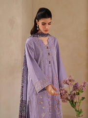 GARNET-3PC DHANAK EMBROIDERED SHIRT WITH COURTRAI PRINTED SHAWL AND TROUSER-ADR-4295