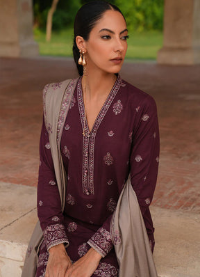 IMAGE-3PC DHANAK EMBROIDERED SHIRT DHANAK EMBROIDERED SHAWL AND TROUSER-ADR-3333