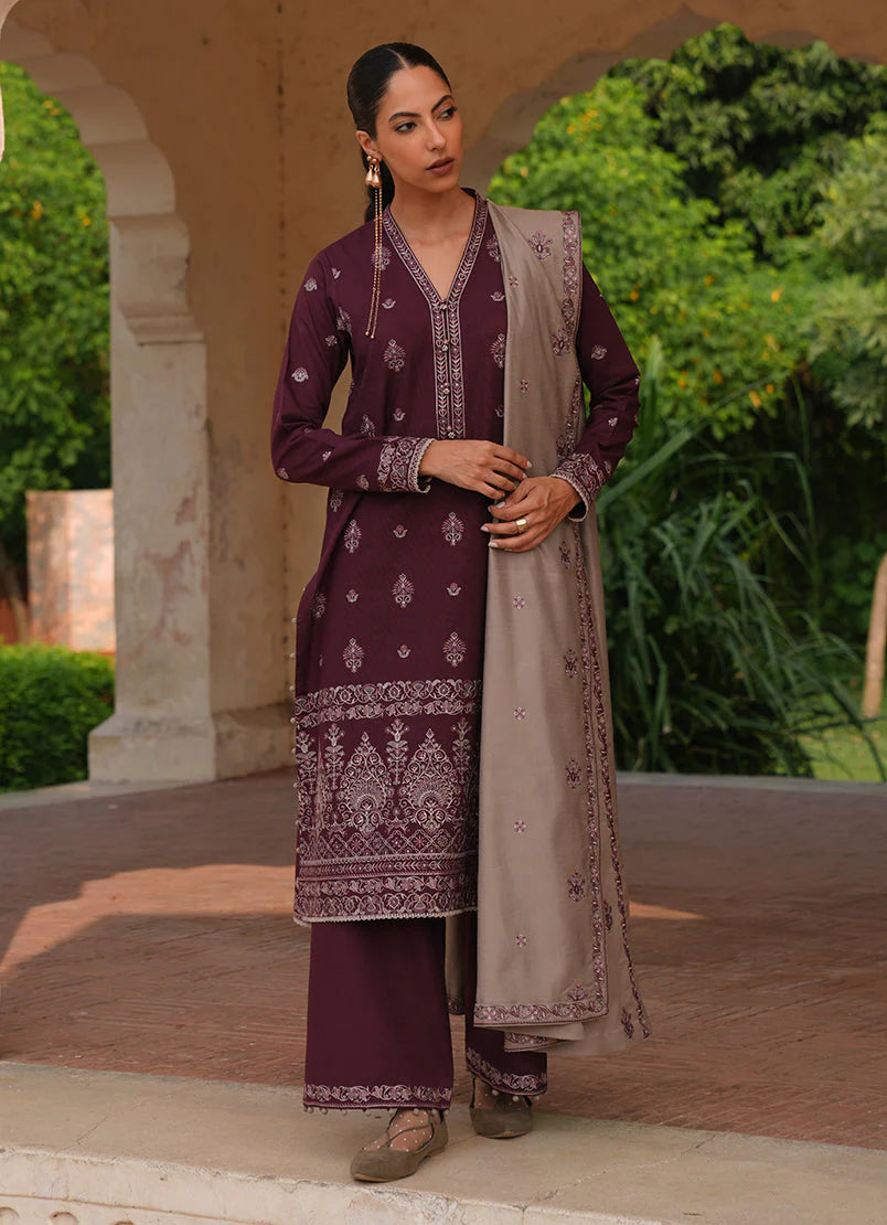 IMAGE-3PC DHANAK EMBROIDERED SHIRT DHANAK EMBROIDERED SHAWL AND TROUSER-ADR-3333