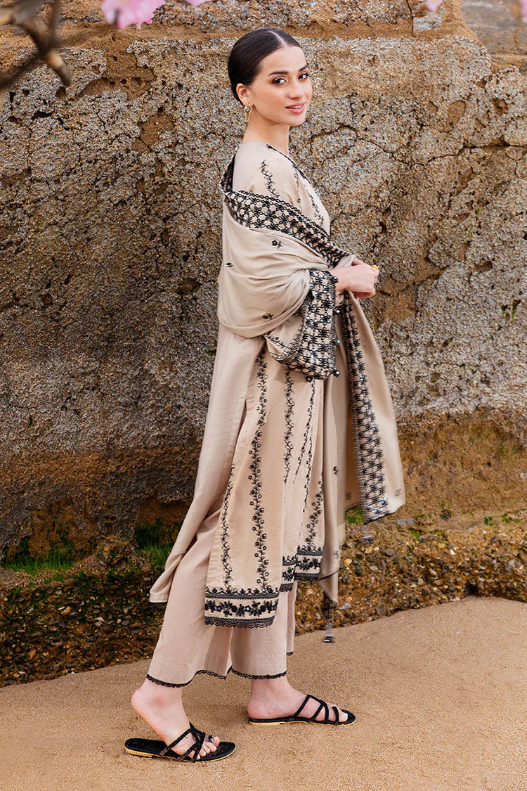 CROSS STITCH-3PC DHANAK EMBROIDERED SHIRT WITH DHANAK EMBROIDERED SHAWL AND TROUSER-ADR-4337