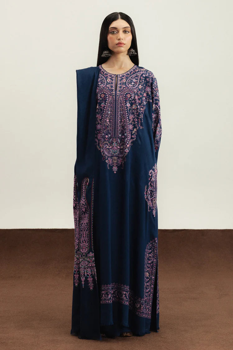 ZARA SHAHJAHAN-3PC DHANAK EMBROIDERED SHIRT WITH DHANAK EMBROIDERED SHAWL AND TROUSER-ADR-4409