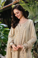 ETHNIC-3PC LAWN EMBROIDERED SHIRT WITH KHAADI NET EMBROIDERED DUPATTA AND TROUSER -ADR-4658