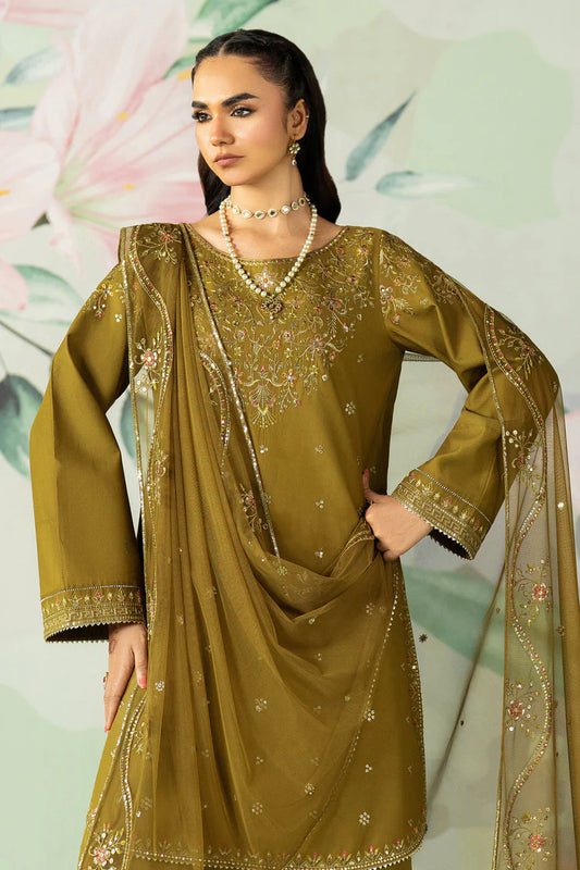 ETHNC-3PC DHANAK SEQUIN EMBROIDERED SHIRT WITH COTTON NET EMBROIDERED DUPATTA AND TROUSER-ADR-4194