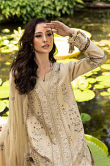 ETHNIC-3PC LAWN EMBROIDERED SHIRT WITH KHAADI NET EMBROIDERED DUPATTA AND TROUSER -ADR-4658