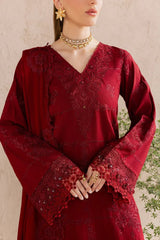 NUREH-3PC DHANAK EMBROIDERED SHIRT WITH DHANAK EMBROIDERED SHAWL AND TROUSER-ADR-5305