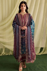 NUREH-3PC LAWN DIGITAL PRINTED EMBROIDERED & EMBLLISHED SHIRT WITH CHUNRI PRINTED EMB DUPATTA AND DYED TROUSER-ADR-018