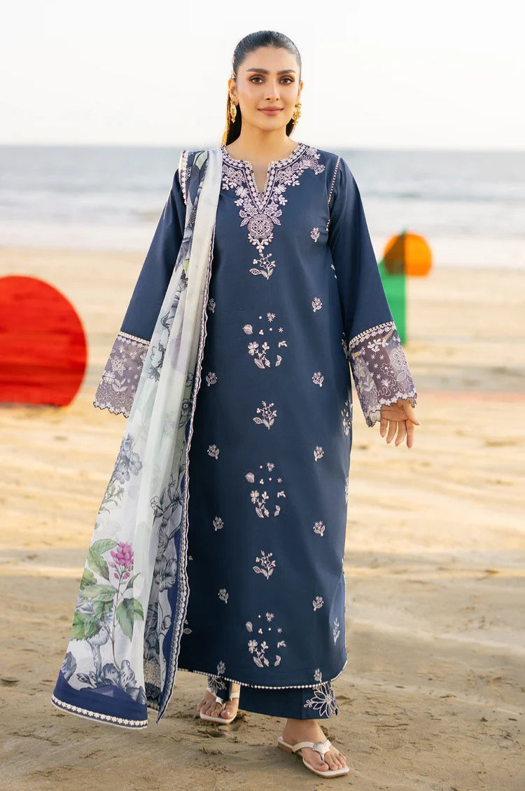 SERAN-3PC LAWN EMBROIDERED SHIRT WITH CHIFFON PRINT DUPATTA AND EMB TROUSER-ADR-4845