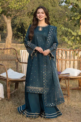 JADE-3PC LAWN EMBROIDERED SHIRT WITH ORGANZA EMBROIDERED DUPATTA AND TROUSER -ADR-4781