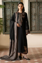 IZEL-3PC DHANAK EMBROIDERED SHIRT WITH COURTRAI PRINTED SHAWL & TROUSER-ADR-4389