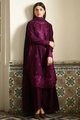 ZAIB-3PC KARANDI EMBROIDERED SHIRT WITH KARANDI EMBROIDERED SHAWL AND TROUSER-ADR-4404