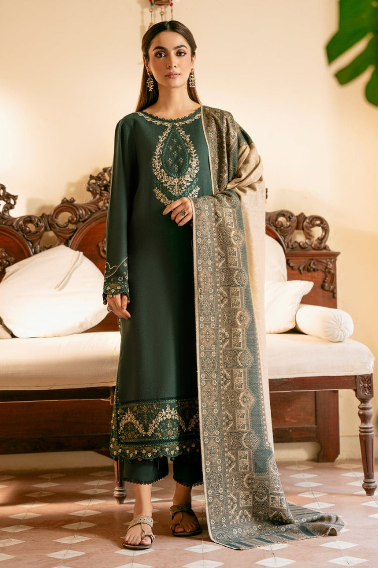 IZEL-3PC DHANAK EMBROIDERED SHIRT WITH COURTRAI WOOL PRINT SHAWL AND TROUSER-ADR-4394