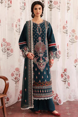 MAHNUR-3PC LAWN LASERWORK EMBROIDERED SHIRT WITH KHAADI NET EMBROIDERED DUPATTA AND TROUSER-ADR-4689