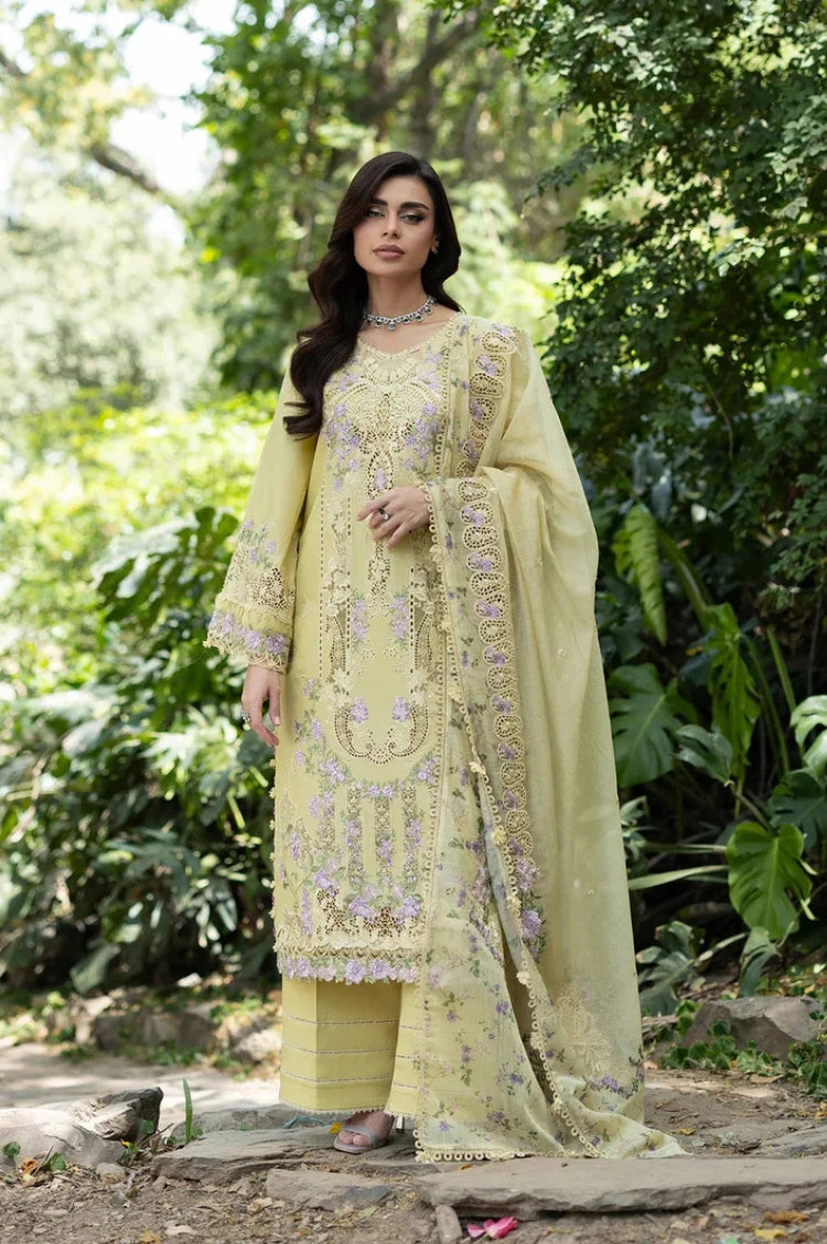 ELAF-3PC LAWN EMBROIDERED SHIRT WITH SILK PRINTED EMB DUPATTA AND TROUSER-ADR-4912
