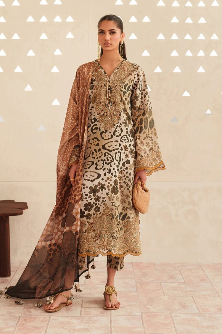 BAROQUE-3PC LAWN DIGITAL PRINTED EMB SHIRT WITH SILK PRINTED DUPATTA AND PRINTED TROUSER-ADR-023